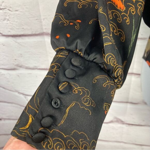 Zara Accessories Bodysuit Plunging V Neck Top Size M Black Orange Floral Turtle - Picture 6 of 16